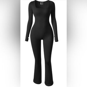 Black Ribbed Women's Yoga Jumpsuit